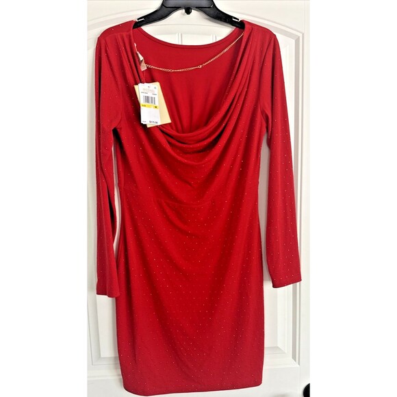 Michael Kors Women's Studded Long-Sleeve Bodycon Dress Crimson Red Size M - Picture 11 of 16